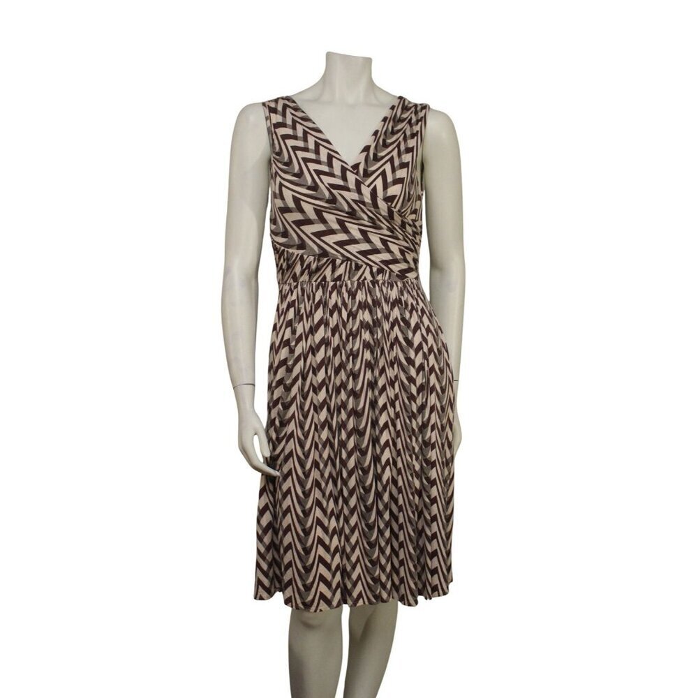 NWT Plenty by Tracy Reese Brown Tan Striped Knit Fit Flare Ruched Dress Size P